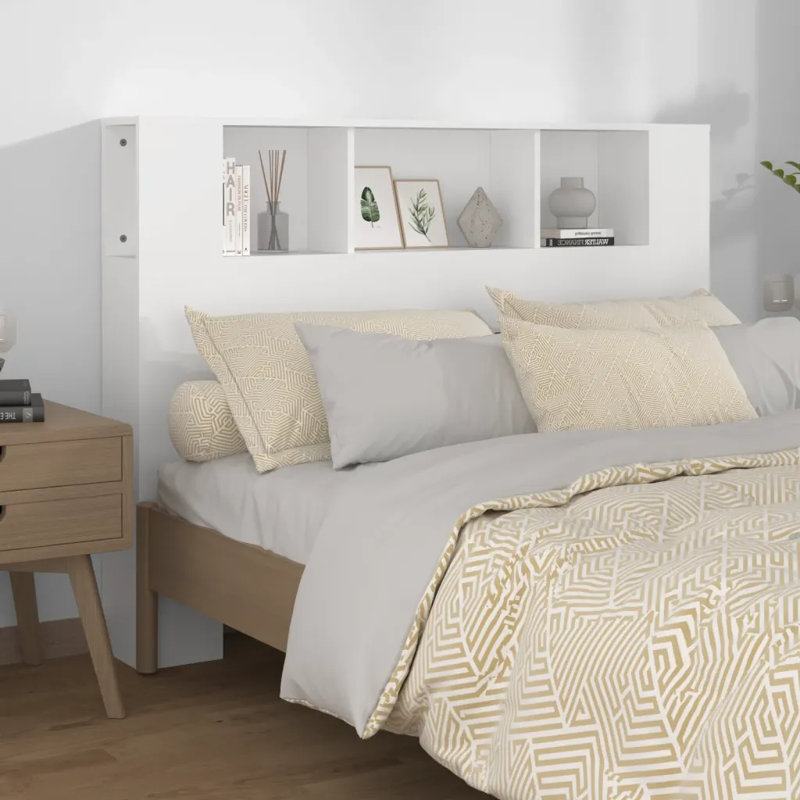 17 Stories Headboard Cabinet Engineered Wood, White, Double (4'6)