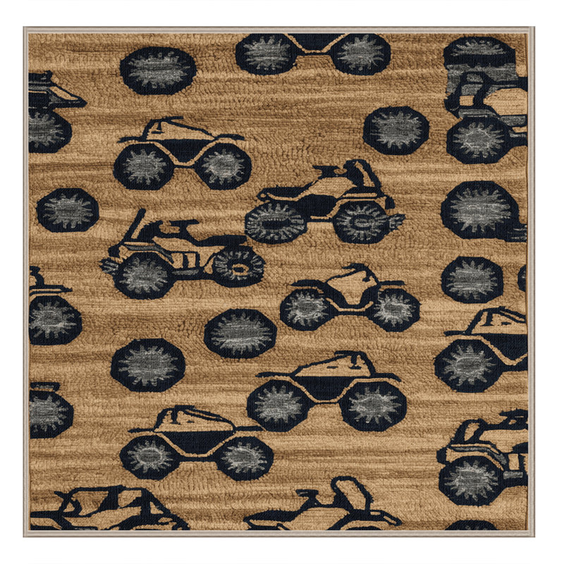 Machine Washable Transportation Brown Area Rug, Square 3'