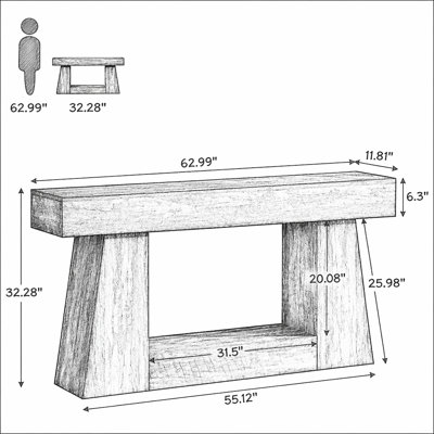 63" Console Table, Wooden Sofa Table Hallway Table
