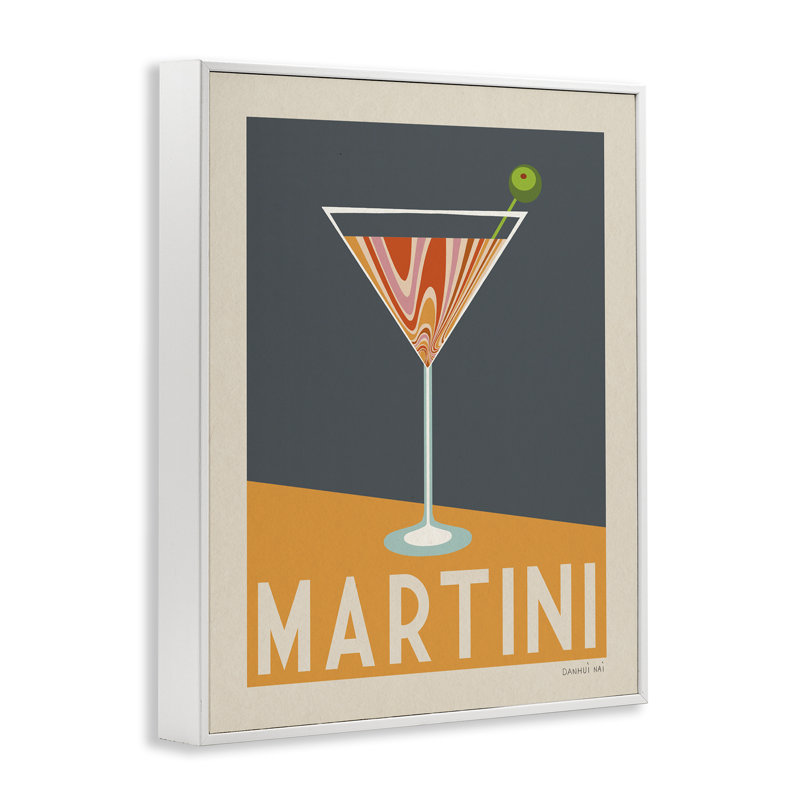 Art de giclée encadré de martinis rétro par Danhui Nai, H 20 po x l 16 po, Giclée encadrée blanc bord de mer