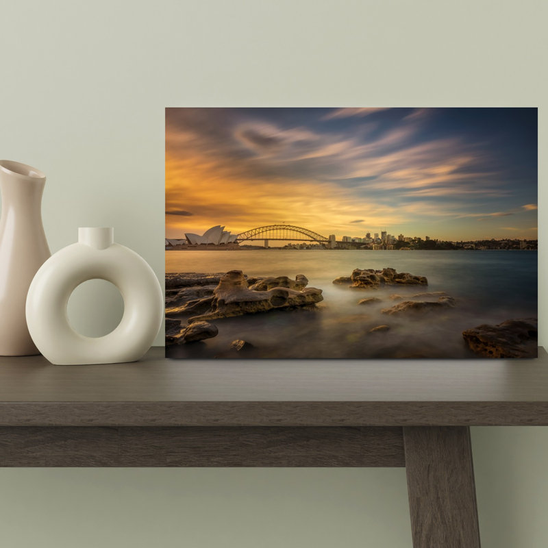 Tranquil Sydney Harbor Sunset Dramatic Serene Tranquil City Coastal Wall Art Print 1 Piece Wrapped Canvas Wall Art