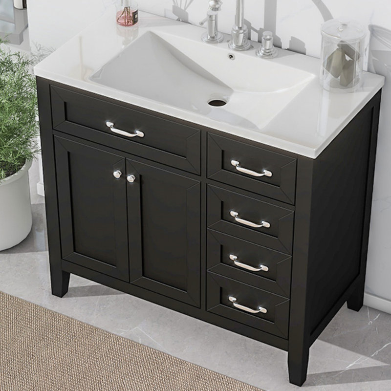 Armoire de salle de bain 36 po avec lavabo et tiroirs 36 po, Noir, noir, noir, noir, Argent argent