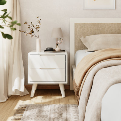 Modern Solid Wood 2-Drawer Nightstand, Bedroom Storage Unit