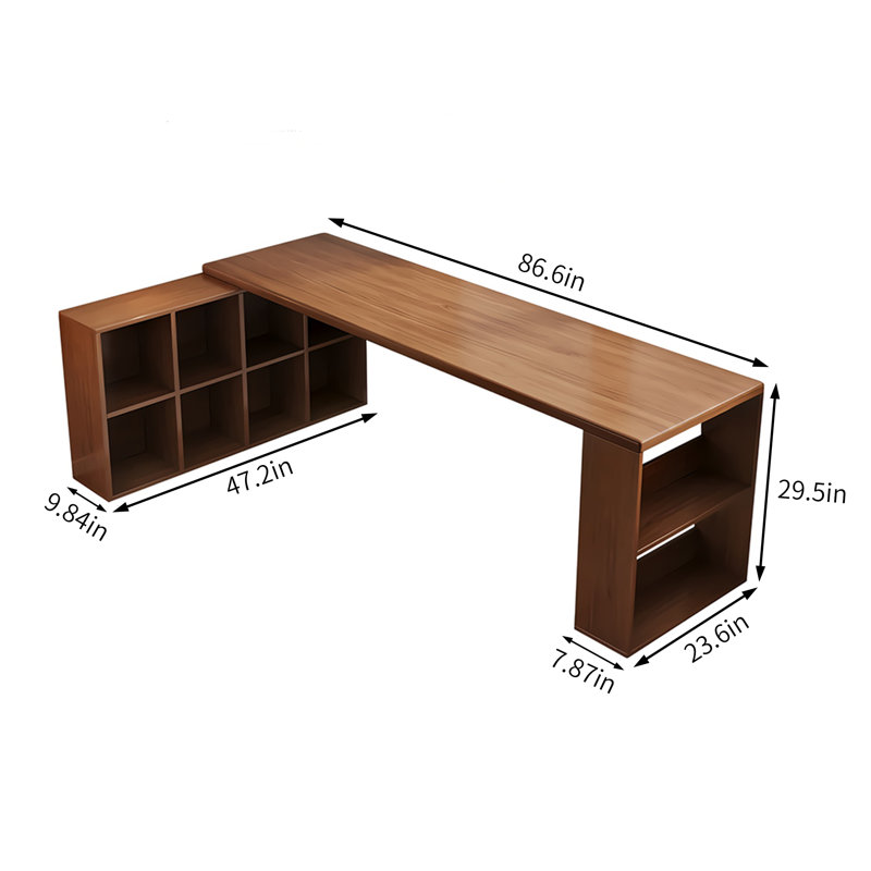 Bureau en bois de pin massif en forme de L brun noisette, H 29,5 po x l 86,6 po x P 47,2 po