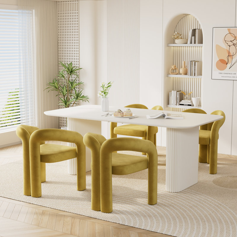 Ensemble de table de salle à manger moderne à double piédestal, 5, Vert olive