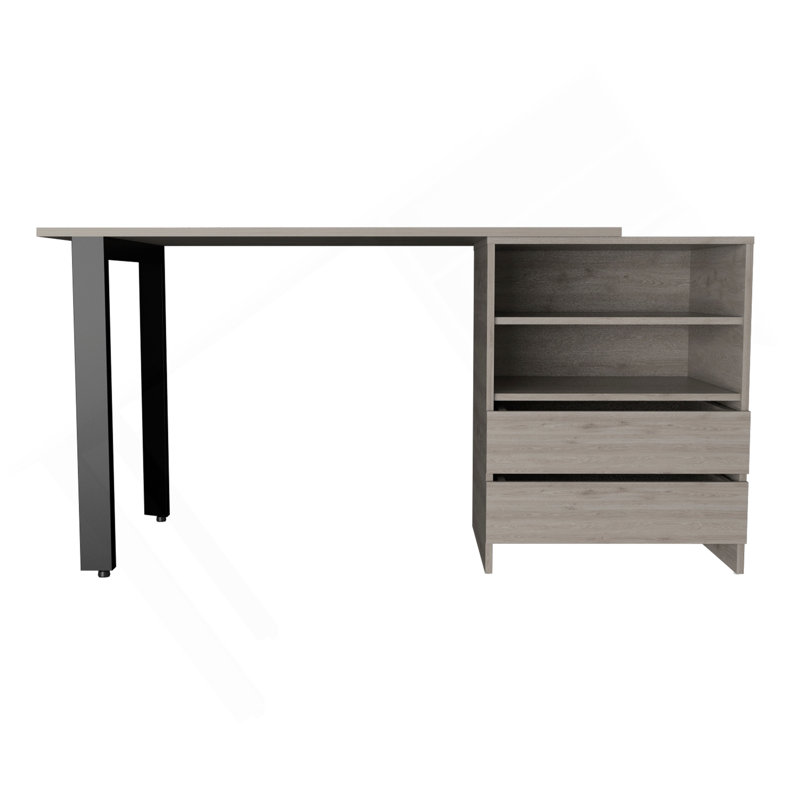 Bureau Malaui 120, deux pieds, deux tiroirs, deux tablettes - gris clair