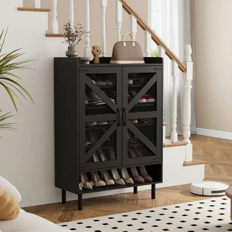 Shoe Cabinet With Mesh Doors, 6-Tier Shoe Storage Cabinet With Adjustable Shelves & Wood Legs, Shoes Rack Organizer For Entryway, Hallway, Closet, Living Room
