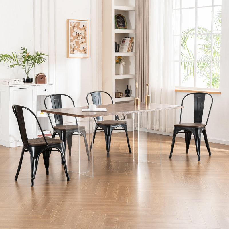 Modern Counter Stool with Metal Frame, Stacking Side Chair, Armless Dining Chair, Indoor Outdoor Patio Chair, Black