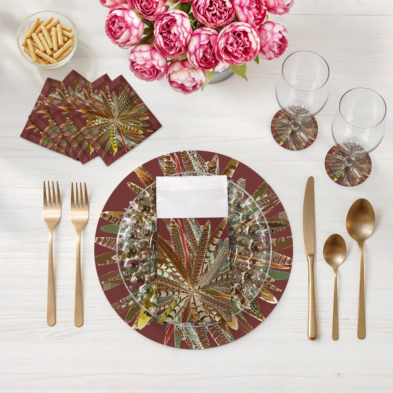 Sous-verres ronds en cuir Pheasant Feathers Porto Vegan, Porto