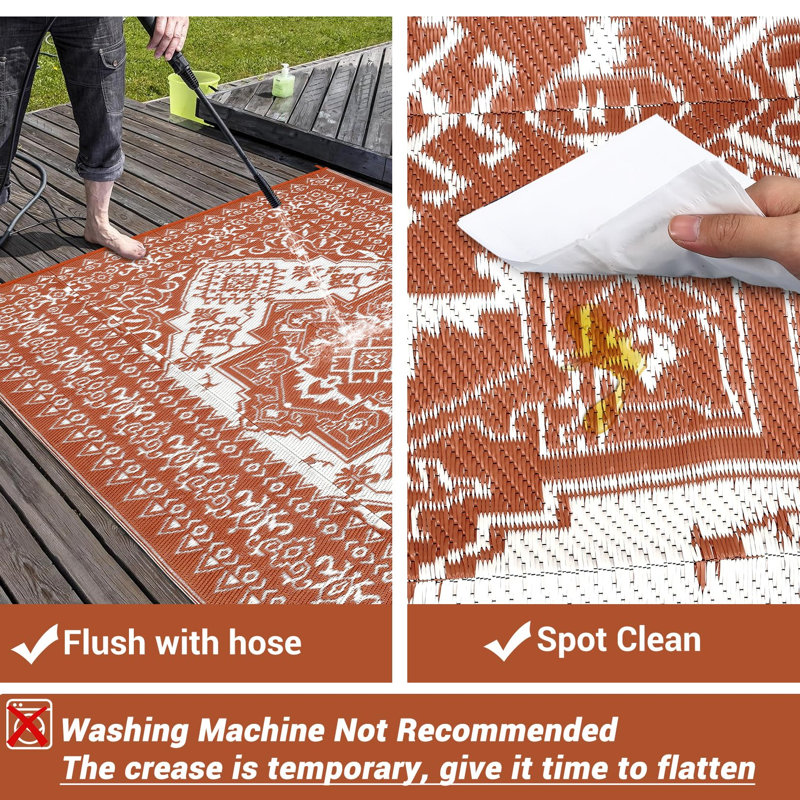 Extra Large Waterproof Reversible Outdoor Rug 10x20ft – Terracotta Orange/White Plastic Straw Patio Carpet – Durable Area Mat for Patio, Deck, Balcony, Pool, RV, Camping – Terracotta Orange/White, USA