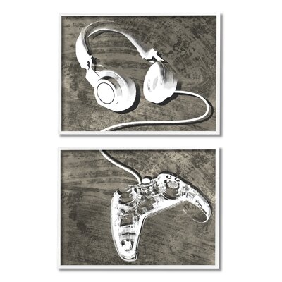 Kids' Entertainment Accessories Rustic Headphones Video Game Controller by Daphne Polselli 2 Piece Graphic Art Print on Wood -  Stupell Industries, a2-256_wfr_2pc_11x14