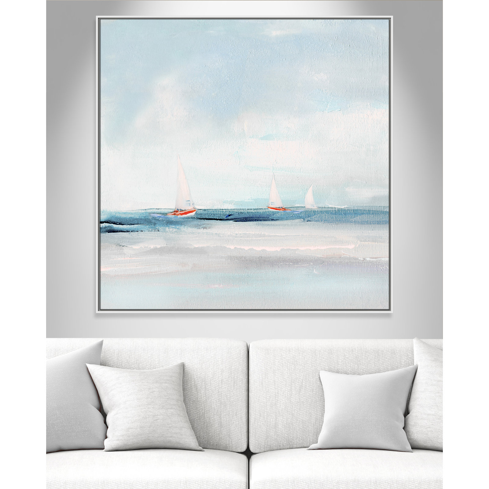 Charter "Caribbean Sail" Painting by Sally Swatland, 46.5" H x 46.5" W x 2" D, White