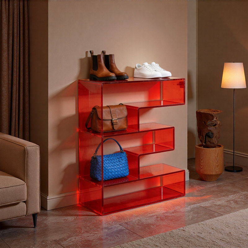 Stepped Acrylic Display Shelf, (5 Shelves) 49.21"H x 31.5"W x 11.81"D