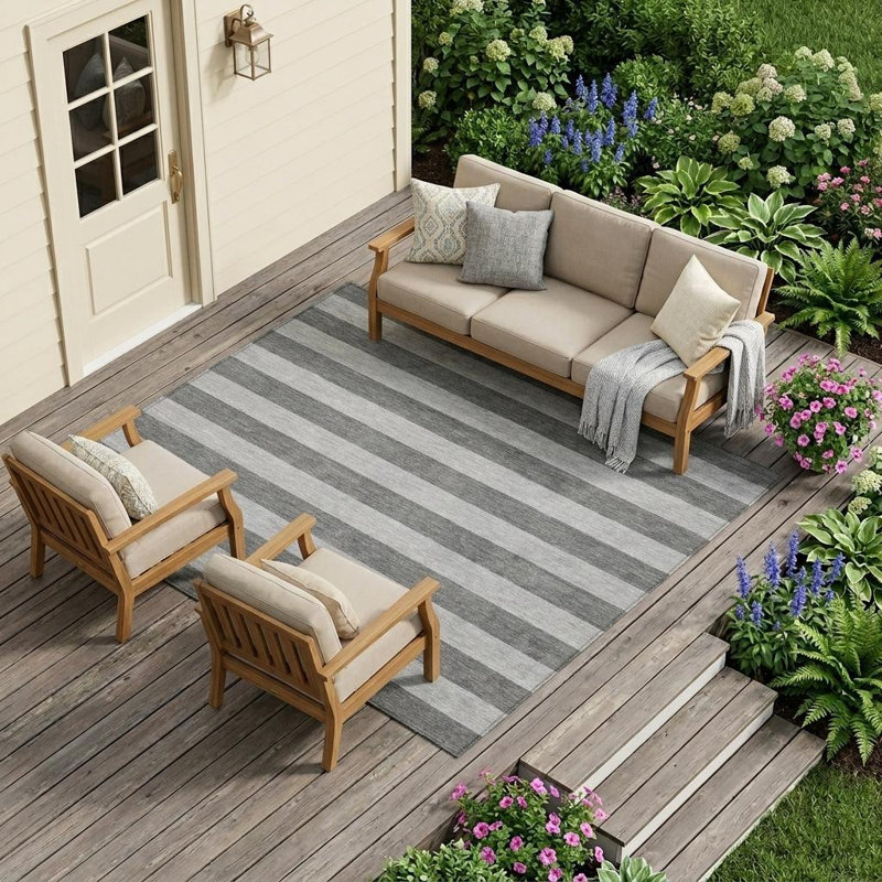 Tapis intérieur antidérapant à rayures grises et blanches 9 pi x 12 pi