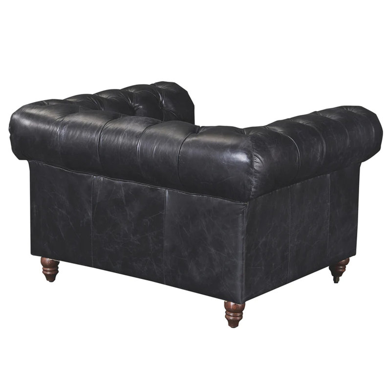 Peppie Upholstered Chesterfield Chair, Slate Genuine Leather