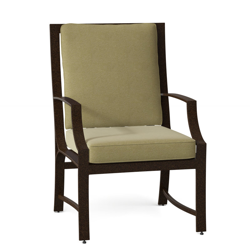 Seal Cove Outdoor Dining Armchair, Chestnut Brown, Canvas Navy Sunbrella® Canvas