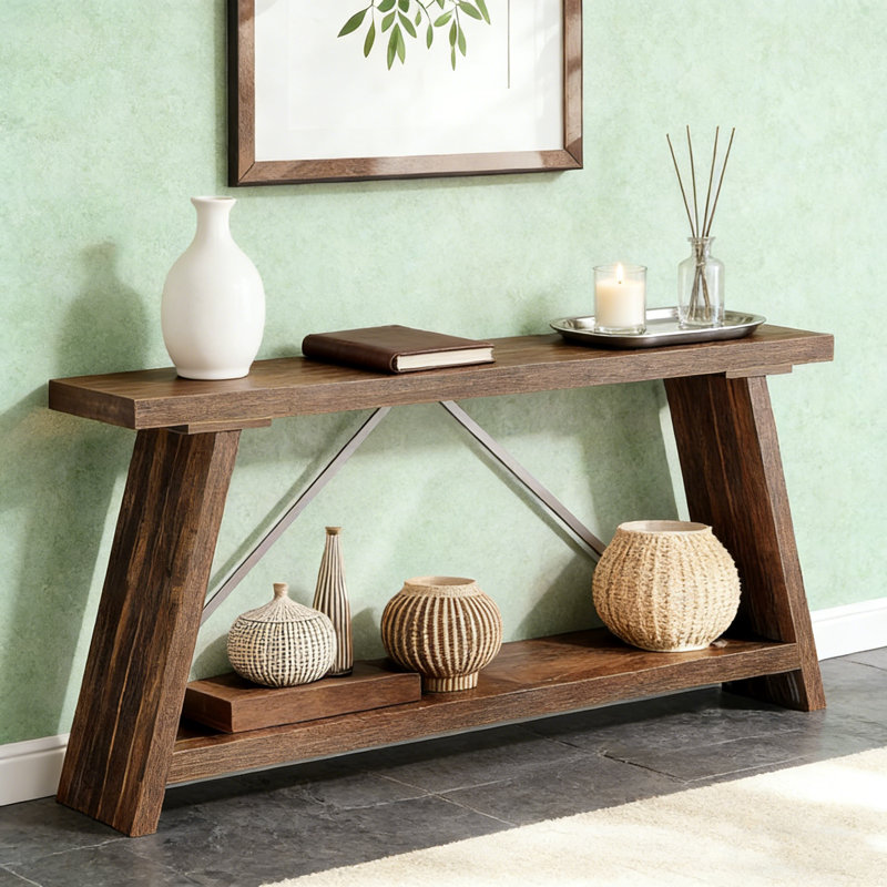 70.9-Inch Extra Long Industrial Console Table with 2-Tier Storage for Behind Sofa, Entryway, or Hallway Use., Dark Walnut