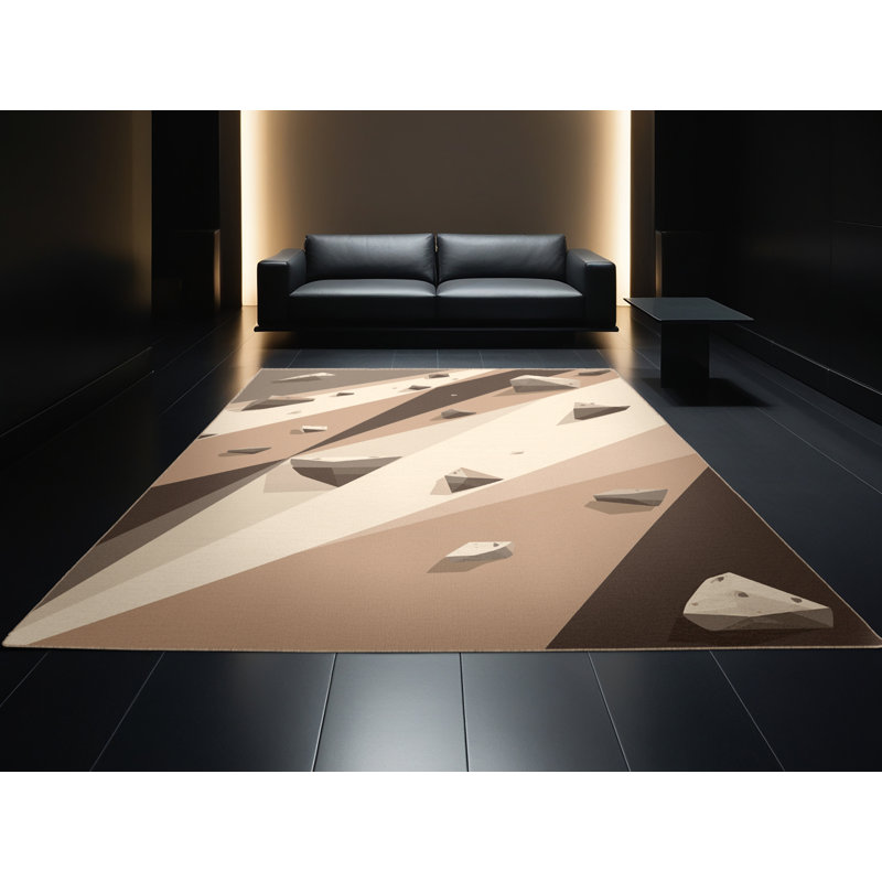Tapis d'escalade mural moderne beige et beige lavable à la machine Aguilar, 7 x 9