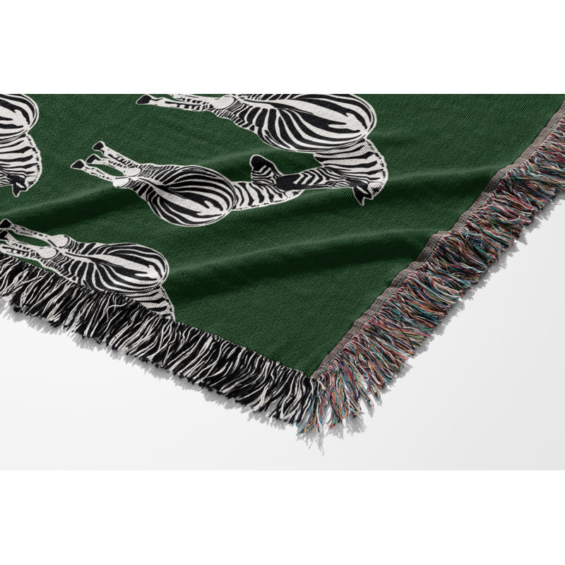 Jeté en mélange de coton Ziggy Zebra, L 70 po x l 50 po, Vert / blanc cassé