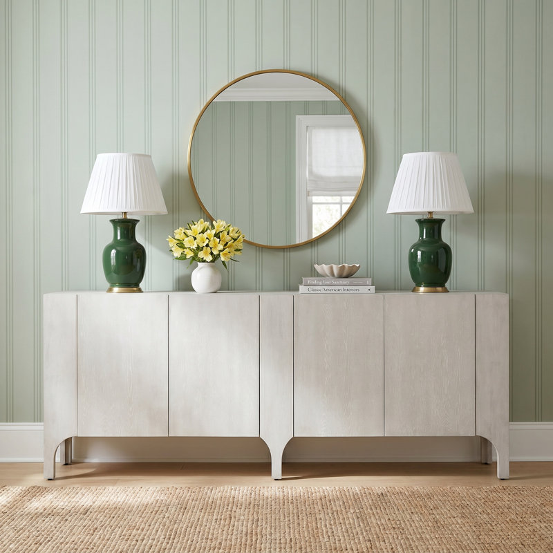 Britz 88" Wide Rubberwood Sideboard, Light Gray Wash