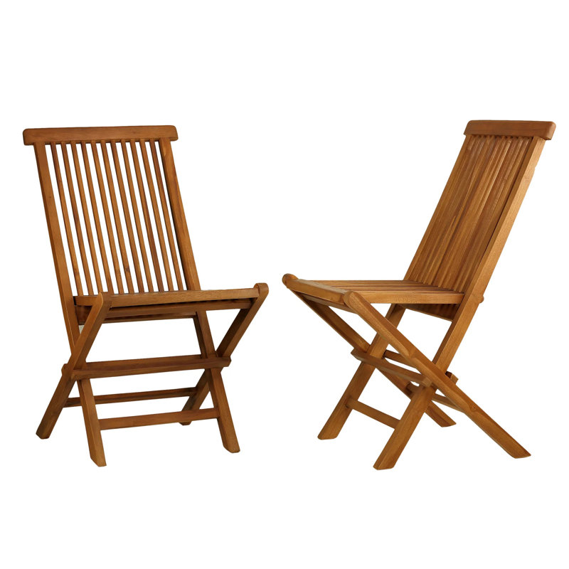 Tropical Solid Wood Patio Folding Chair Set of 2