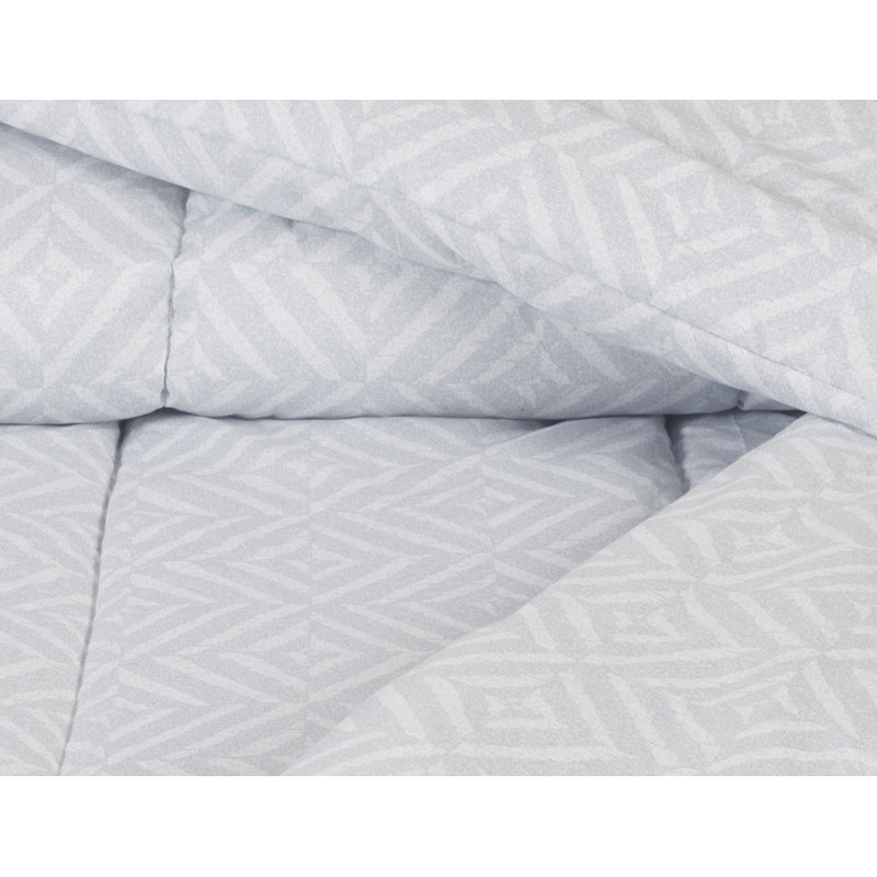 3-Piece Chanasya White Gray Geometric Diamond Microfiber Comforter Set, King Comforter + 2 King Shams