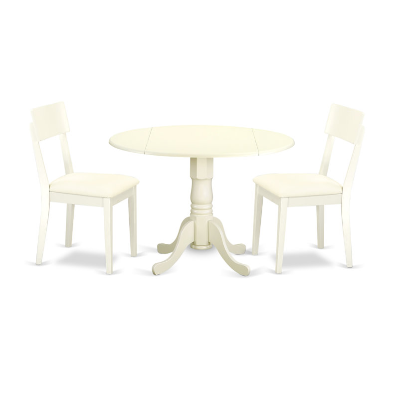 L'ensemble de mobilier de salle à manger 3 pièces comprend une table ronde avec Dropleaf et 2 chaises en similicuir, blanc lin