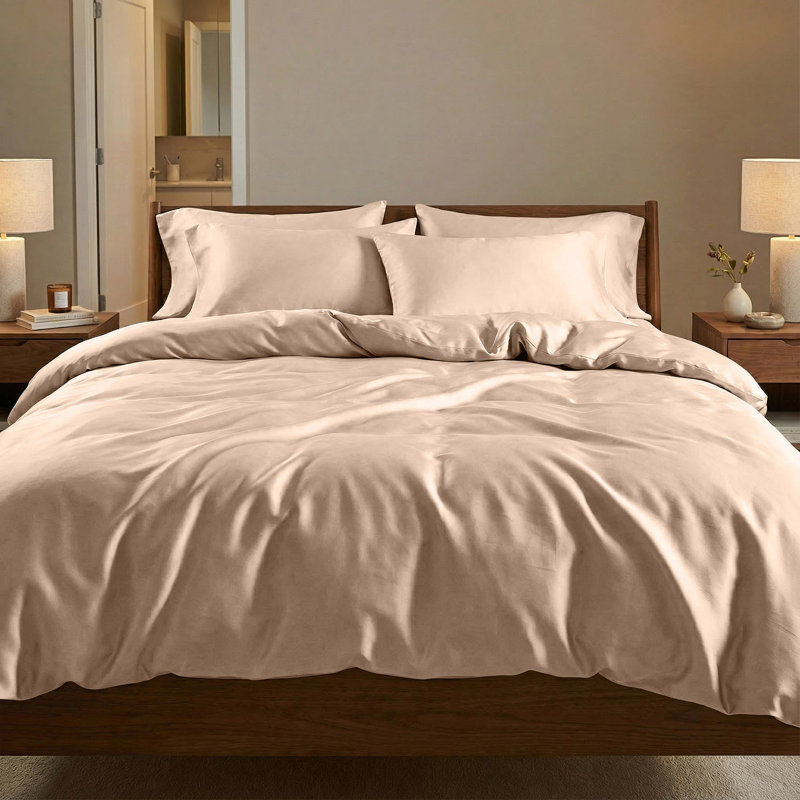 Bedding Sets Sateen No Pattern Duvet Cover Set, Beige, 50x75cm Pillowcase, Super King