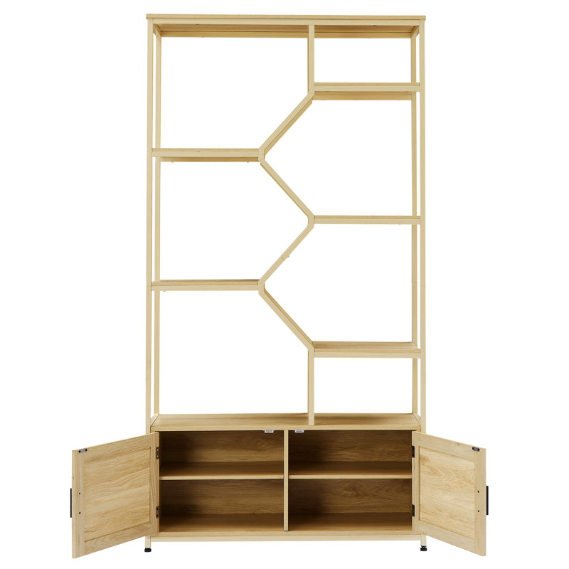 Dessens Rattan Bookshelf 7 tiers Bookcases Storage Rack with cabinet