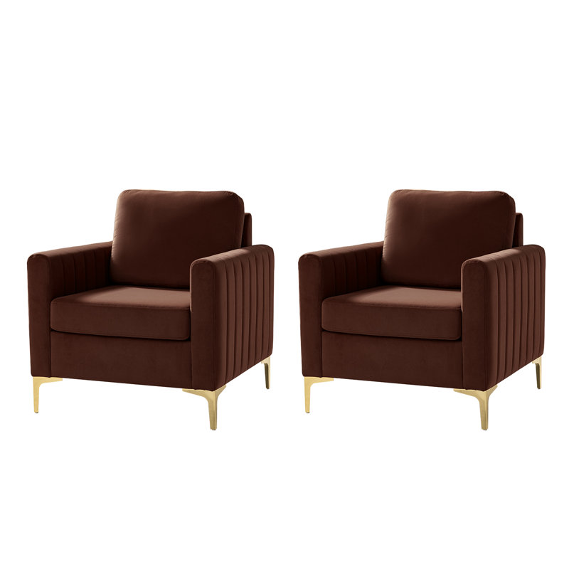 Fauteuil club en velours capitonné Gillette, Burn Brick