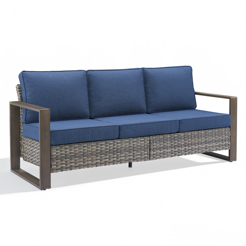 Allcot Patio Outdoor PE Wicker Sofa With Cushions, Blue, Gray