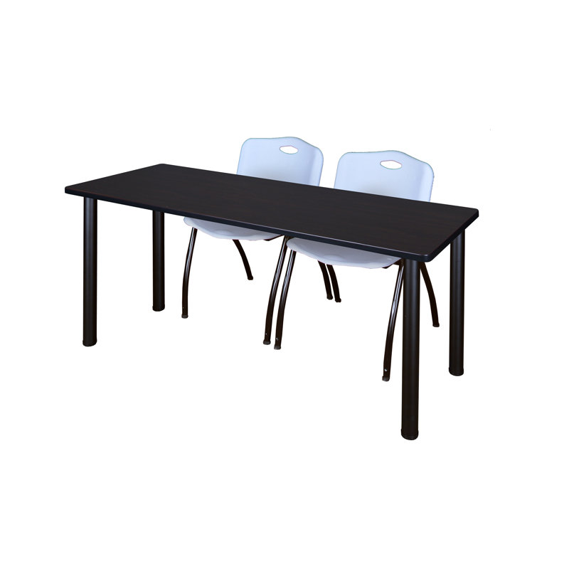 Plateau de table Regency Kee et chaises empilables 2 M, H 29 po x L 60 po x l 24 po, Noir, Gris
