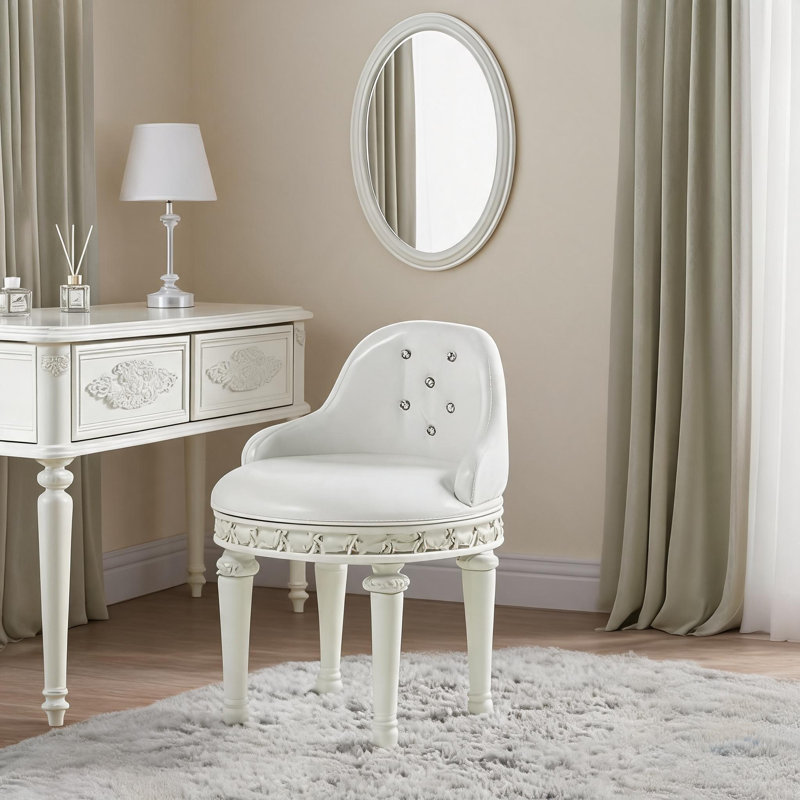 Fauteuil de salle de bain à dossier bas sans accoudoirs, similicuir beige doux, siège pivotant pour la salle de bain