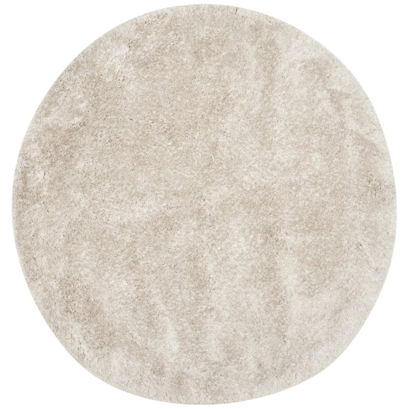 Tapis à poil long champagne fabriqué à la main Delane, Rond 8 pi