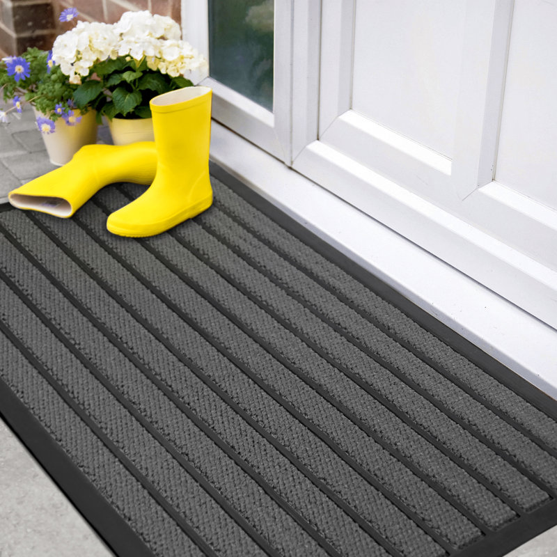 Gemmell Non-Slip Striped Doormat, 17" W x 29" L, Gray