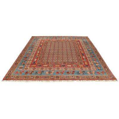 8x10 Red and Light Blue Anatolian Traditional Rug