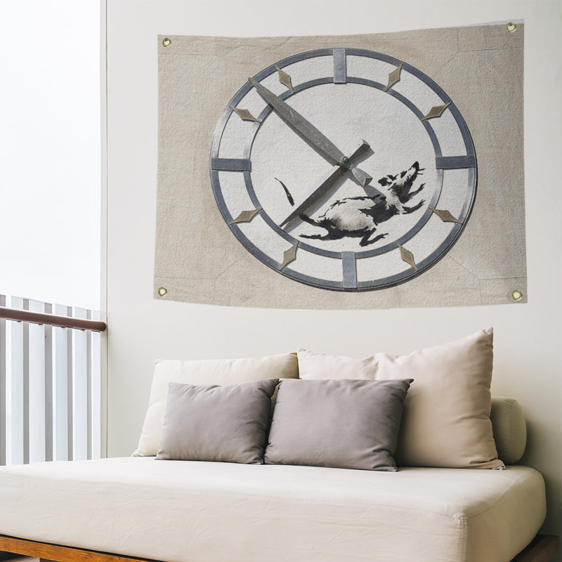 Tapisserie d’horloge en polyester rat, H 50 po x l 59 po x P 1 po, Beige