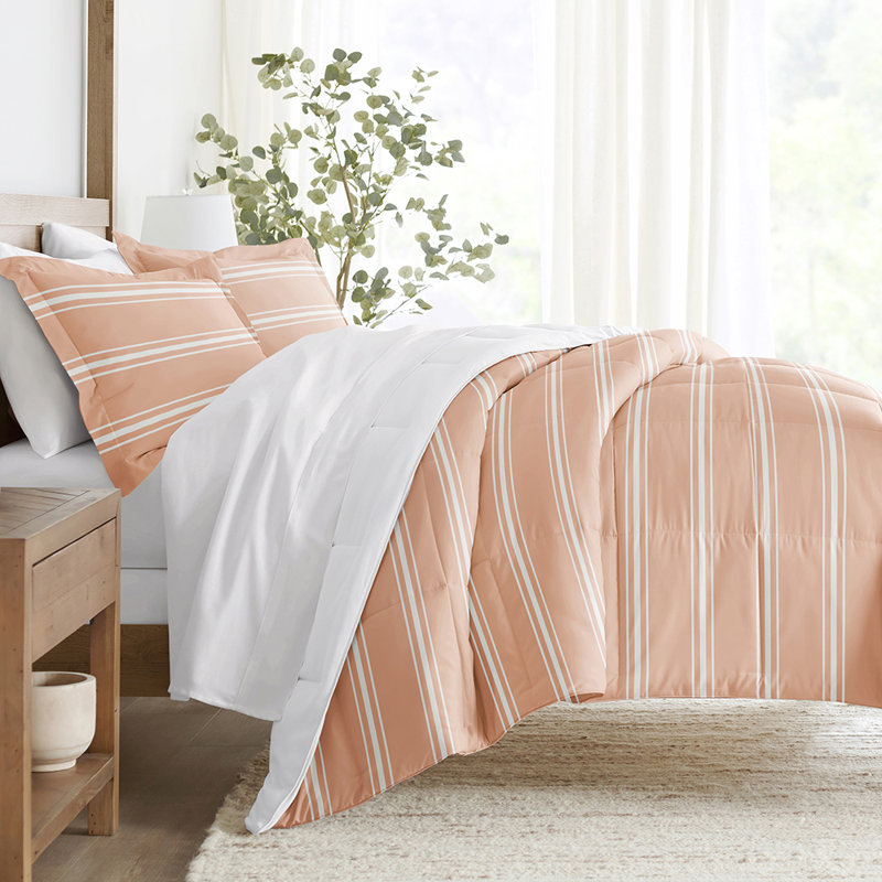 King Rose Striped Reversible Microfiber Comforter Set
