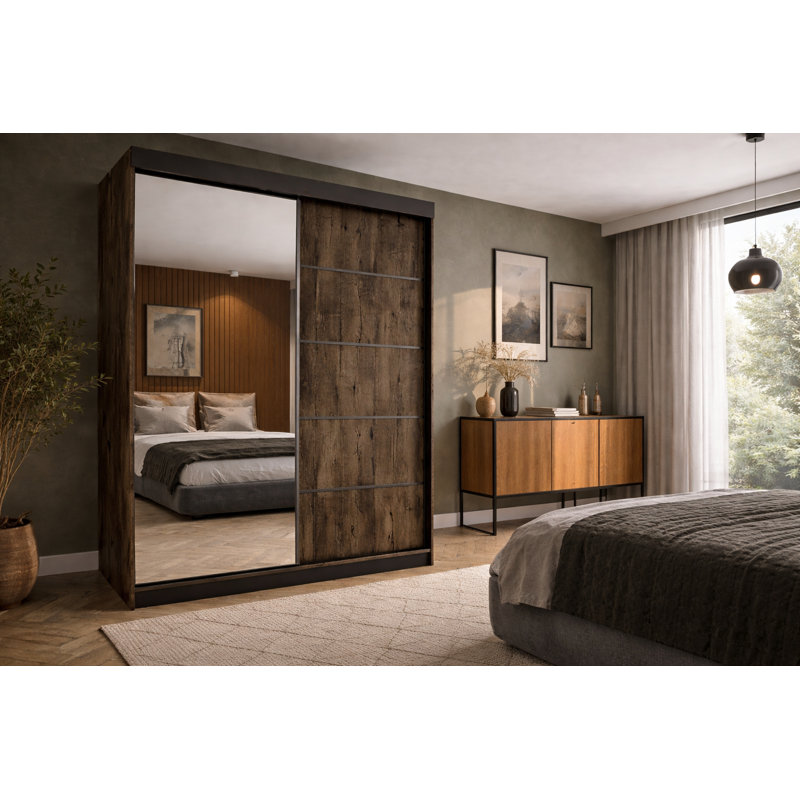 Anairis 1 Door Wardrobe, 200cm H x 150cm W x 59cm D, Smoked Oak/White