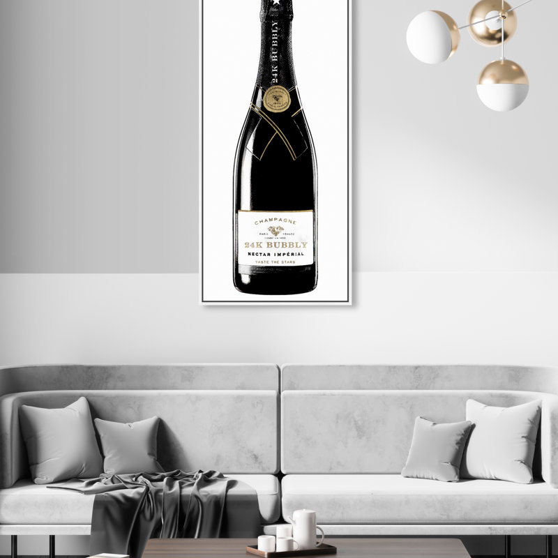 24K champagne pétillant - reproduction sur toile, Toile blanche encadrée, H 30 po x l 24 po x 1,5 po
