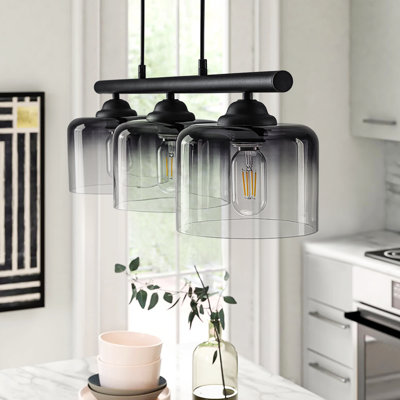 3 - Light Gradient Smoky Bell Shade Kitchen Island Linear Pendant