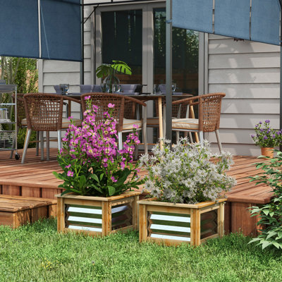 2 Raised Garden Bed, Galvanized Metal And Wood Planter Box, Grow Various Kinds Of Plants, Self-Draining, 17.83"X17.83"X11.66 2 Beds, Reinforced With Plant Flowers, Herbs, Veggies Outdoors,