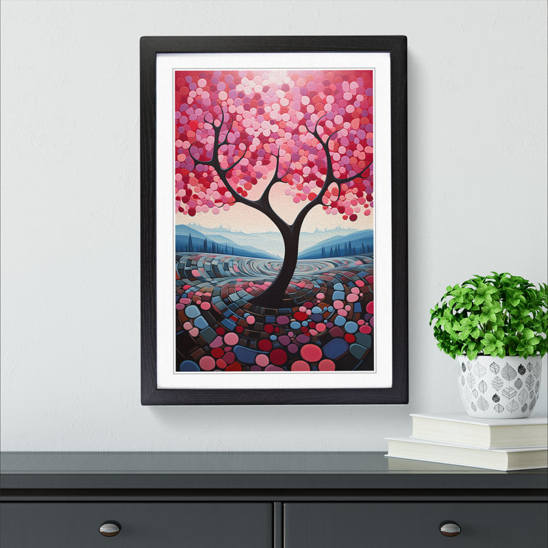 Cherry Blossom Tree Constructivism - Single Picture Frame Print on Wood, Black Framed, 46cm H x 34cm W x 2cm D