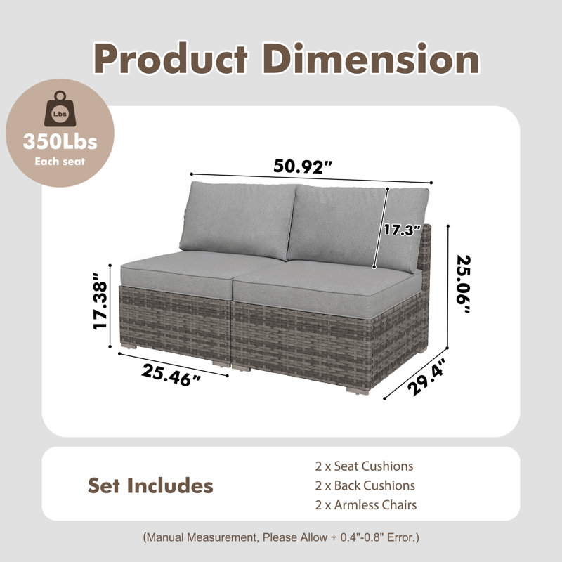 Ensemble modulaire d'extérieur en osier avec coussins Chappotin, Gris
