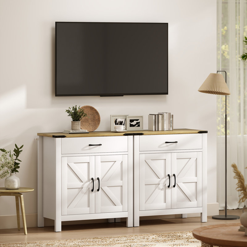 Buffet avec tiroir et tablette, style campagnard, Blanc / Blanc