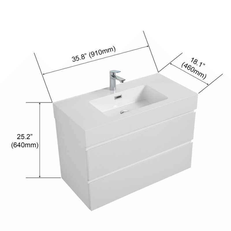 Ensemble de meuble-lavabo simple 35,8 po avec plateau en panneau de fibres à densité moyenne Codyn