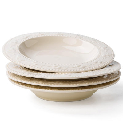 4-Piece Embossed Strawberry Ceramic Wide Rim Soup Bowls