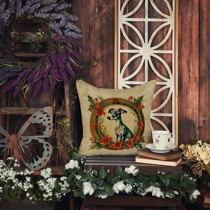Coussin décoratif intérieur / extérieur en polyester Christmas, 14 po x 14 po, Lévrier italien, Carré