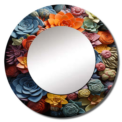 Colorful Succulents Natures Resilience - Succulent Decorative Mirror, Traditional Large Round Wall Mirror, Printed Metal Art