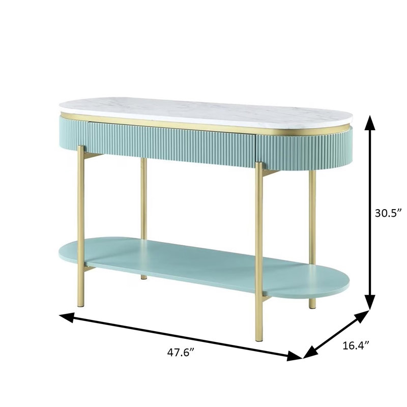 Table de canapé l 47,6 po Glam, bleu sarcelle clair, Sarcelle